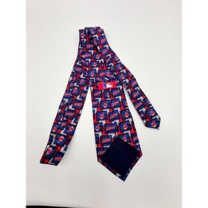 MLB Cleveland Indians Necktie Chief Wahoo Logo Navy Blue Red Geometric Silk Tie